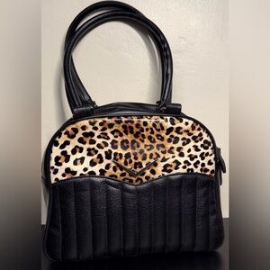 LIQUOR BRAND leopard bowling quilt lined quality shoulder bag punk goth cute